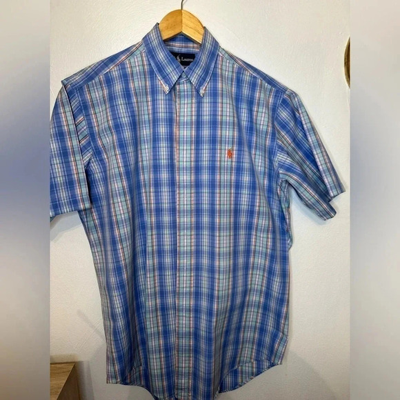 POLO RALPH LAUREN Short Sleeve Classic Fit Button Shirt Plaid Size Medium(e5 - Picture 9 of 9
